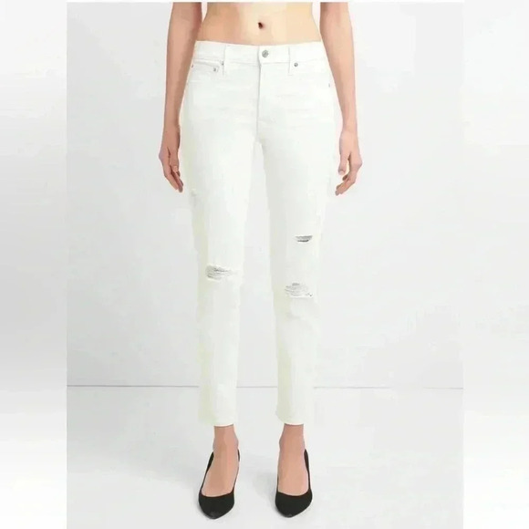 GAP High Rise Slim Straight Leg  Jeans Distressed White Denim Size 25 - Picture 5 of 16